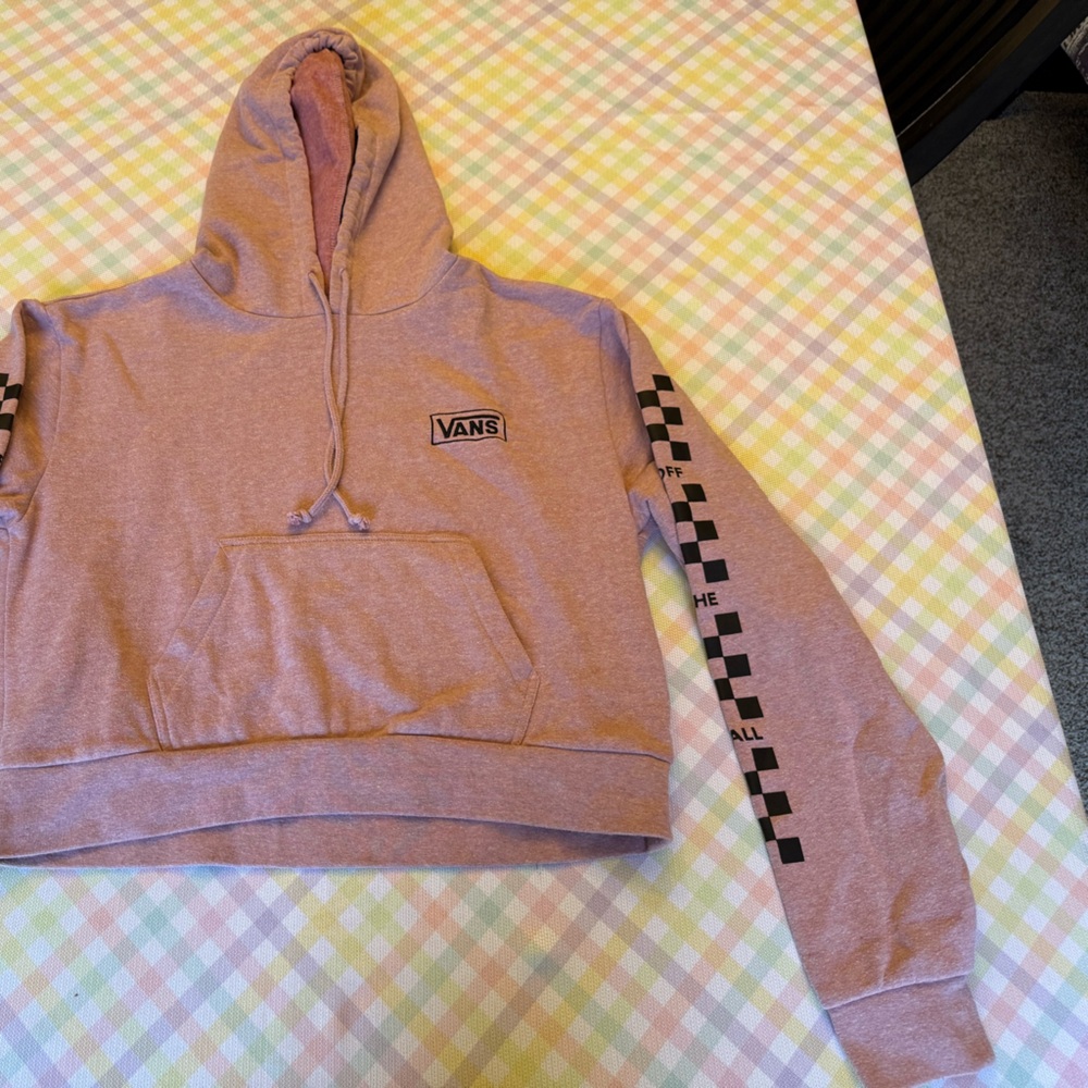 Vans Light Pink Hoodie with Black Checkered Sleeves